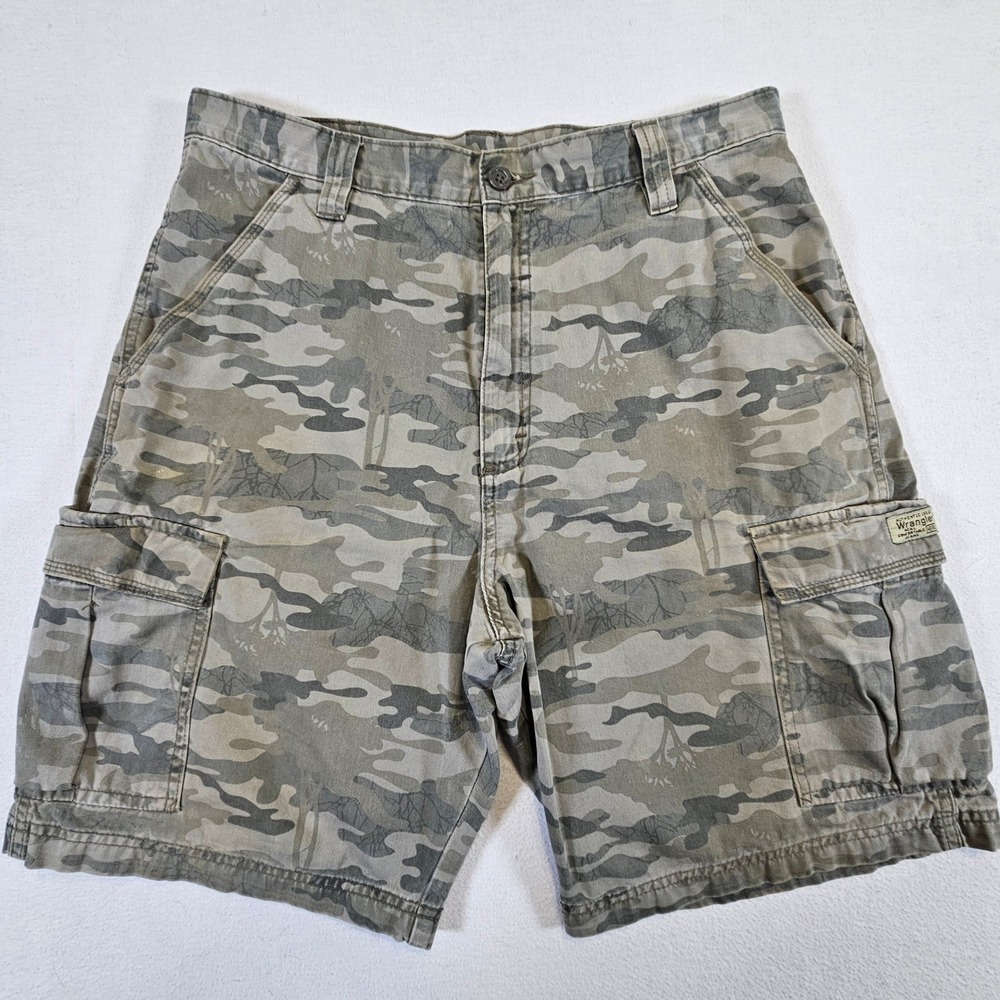 Wrangler Hero Mens Camo Cargo Shorts Green Tan Cotton Utility Size 34 60CMW7E